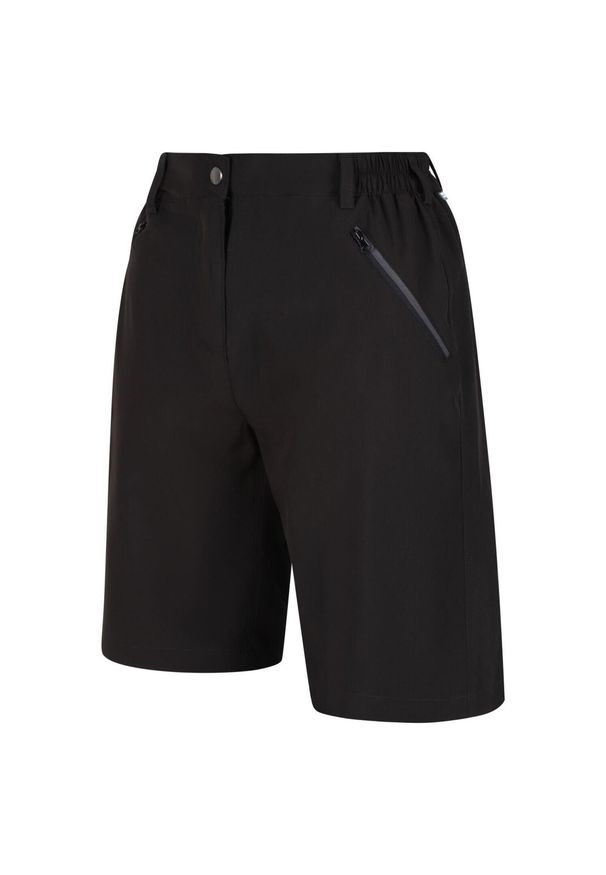 Regatta - Xert damskie spodenki. Kolor: czarny, wielokolorowy, fioletowy. Materiał: poliester, elastan. Sport: turystyka piesza