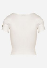 Born2be - Biały Prążkowany T-shirt Zdobiony Koronką Lizeira. Okazja: na co dzień. Kolor: biały. Materiał: koronka, prążkowany. Wzór: aplikacja, koronka. Styl: casual #7