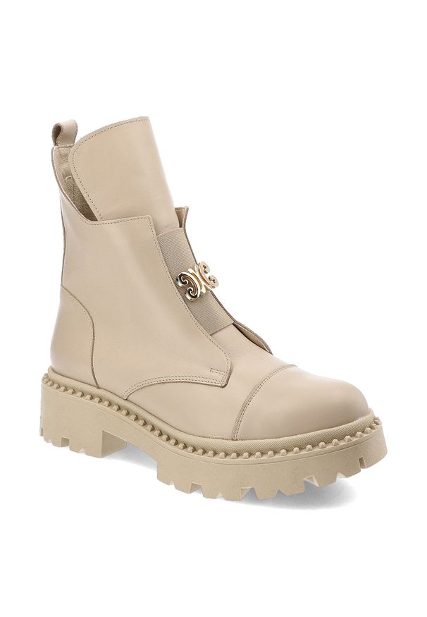 Beżowe Botki Armodo Modne Obuwie Damskie. Kolor: beżowy. Materiał: skóra. Szerokość cholewki: normalna. Styl: elegancki