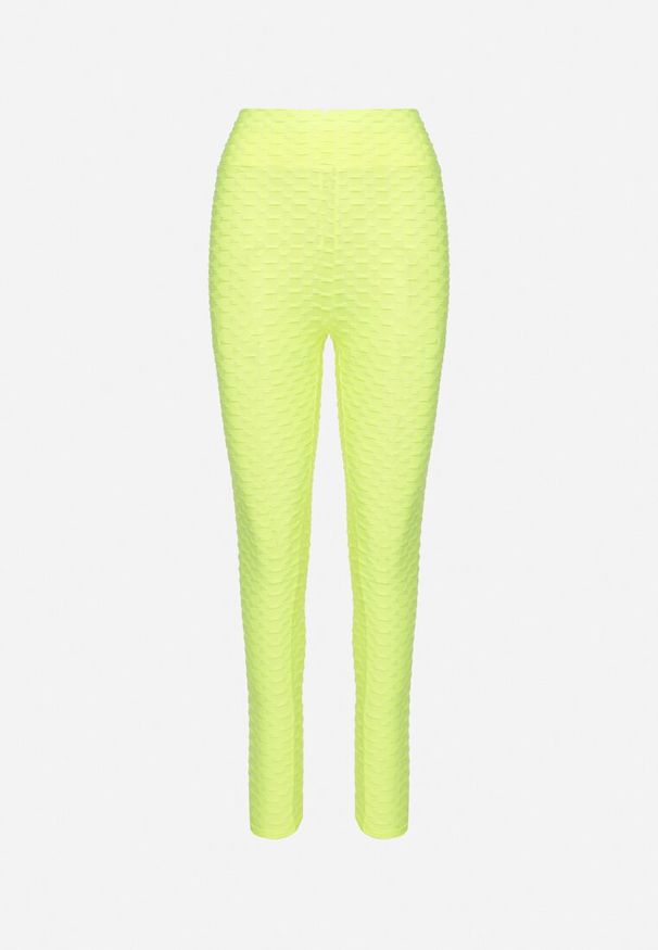 Born2be - Jasnozielone Legginsy Sportowe z Elastyczną Gumką i Tłoczonym Wzorem Ardisa. Okazja: na co dzień. Kolor: zielony. Styl: sportowy