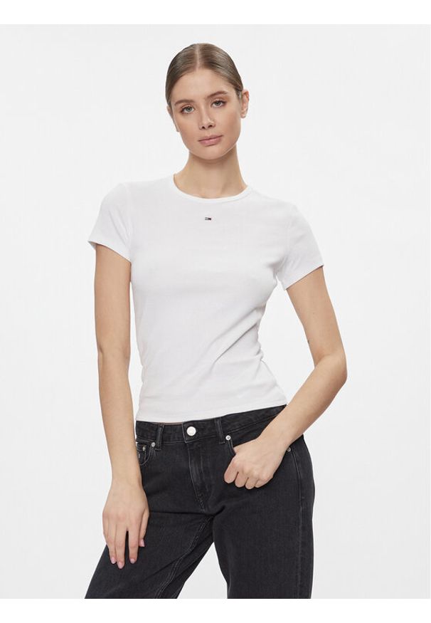 Tommy Jeans T-Shirt Essential DW0DW17383 Biały Slim Fit. Kolor: biały. Materiał: bawełna