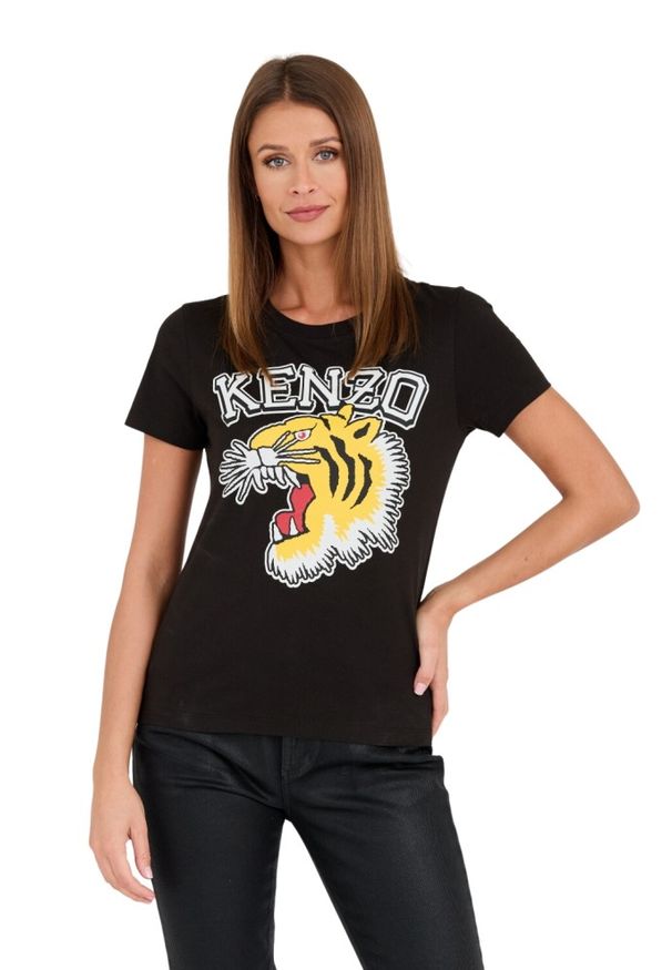 Kenzo - KENZO Czarny damski t-shirt Tiger Varsity crewneck, Rozmiar XS. Kolor: czarny