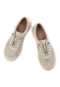 Półbuty damskie Wasak, cholewka skóra naturalna elementy materiałowe siateczkowe sznurowanie gruba podeszwa profilowana, beżowe, 0763. Zapięcie: sznurówki. Kolor: beżowy. Materiał: skóra, materiał. Szerokość cholewki: normalna #4