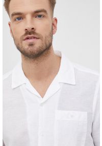 Calvin Klein koszula lniana męska kolor biały regular. Kolor: biały. Materiał: len. Długość rękawa: krótki rękaw. Długość: krótkie #2