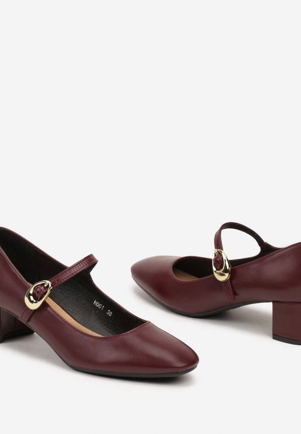 Born2be - Bordowe Eleganckie Czółenka na Słupku z Paseczkiem i Klamerką Daisly. Zapięcie: pasek. Kolor: czerwony. Obcas: na słupku. Styl: elegancki. Wysokość obcasa: średni