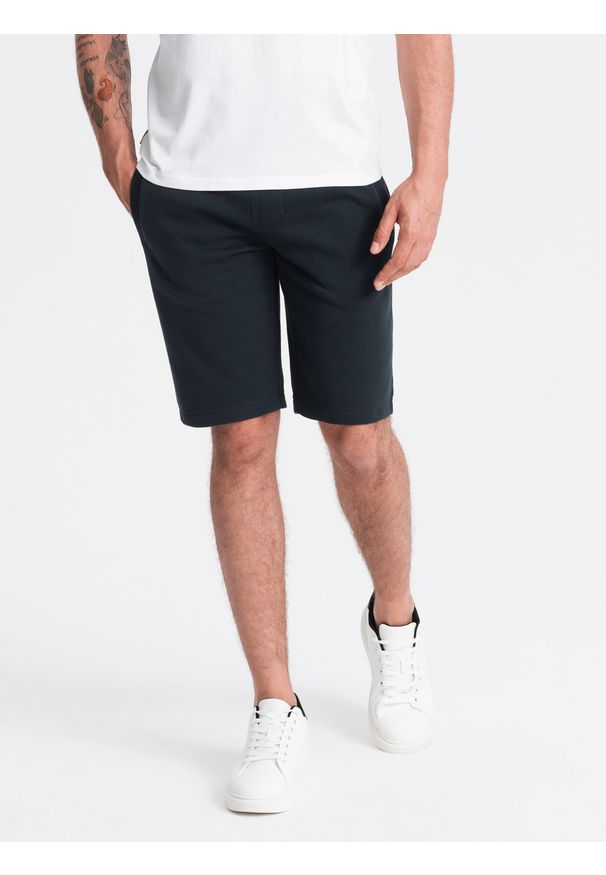 Ombre Clothing - Męskie bawełniane szorty dresowe BASIC – czarne V9 OM-SRBS-0149 - XL. Okazja: na co dzień. Kolor: czarny. Materiał: bawełna, dresówka. Styl: sportowy, casual