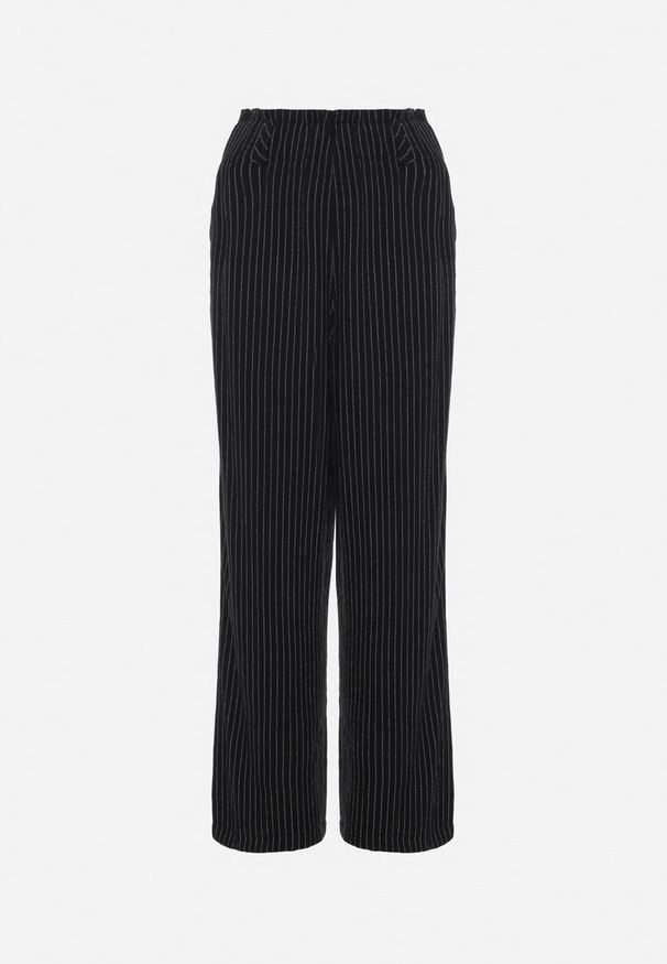 Born2be - Czarne Spodnie w Drobne Paski o Prostych Nogawkach Ariallo. Okazja: na spacer. Kolor: czarny. Materiał: tkanina. Wzór: paski. Sezon: lato