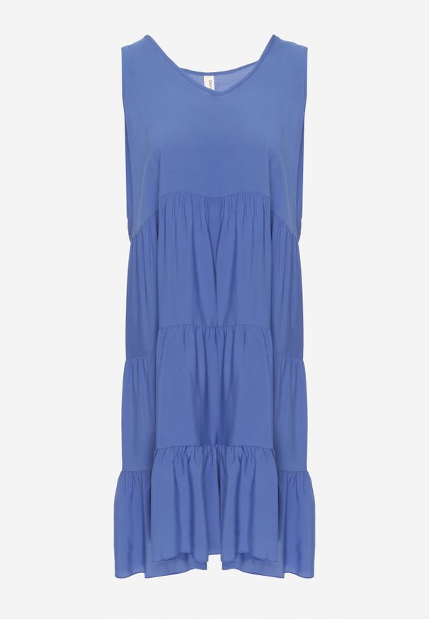 Renee - Niebieska Bawełniana Sukienka o Rozkloszowanym Kroju Bez Rękawów Gladea. Okazja: na co dzień, na randkę. Kolor: niebieski. Materiał: bawełna. Długość rękawa: bez rękawów. Sezon: jesień, lato. Typ sukienki: proste. Styl: casual, elegancki