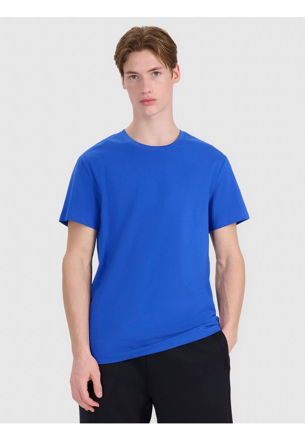 4f - 4F T-shirt regular z nadrukiem męski - niebieski XXL. Okazja: na co dzień. Kolor: niebieski. Materiał: bawełna, dzianina, jersey. Długość rękawa: krótki rękaw. Długość: krótkie. Wzór: nadruk. Styl: klasyczny, casual, sportowy