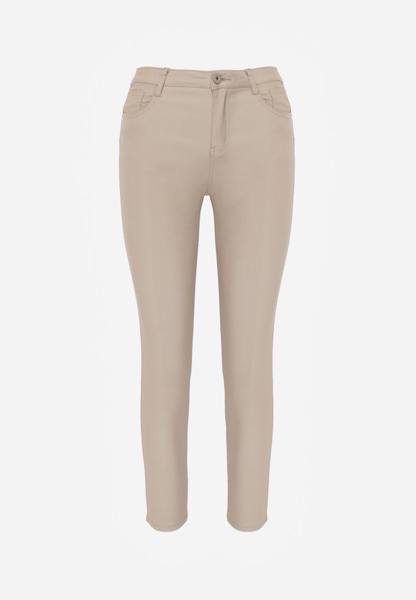 Born2be - Beżowe Spodnie Skinny z Ekoskóry o Fasonie Push Up Nanseni. Kolor: beżowy. Materiał: skóra