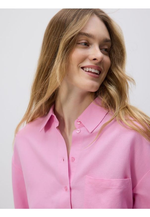 Reserved - Koszula z lnem - różowy. Kolor: różowy. Materiał: len