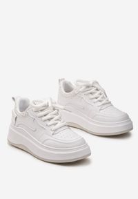 Born2be - Biało-Beżowe Sneakersy przed Kostkę na Grubej Podeszwie z Przeszyciami Diacarsa. Wysokość cholewki: przed kostkę. Kolor: biały #2