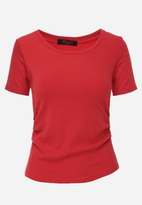 Renee - Czerwony T-shirt w Prążki z Marszczeniami po Bokach Nedala. Okazja: na co dzień. Kolor: czerwony. Wzór: prążki. Styl: casual, elegancki #7