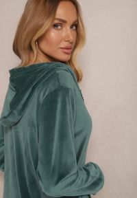 Renee - Zielony Welurowy Komplet Dresowy Bluza z Kapturem i Szerokie Spodnie Poretta. Kolor: zielony. Materiał: dresówka, welur #3