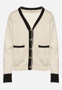 Born2be - Beżowy Kardigan z Wiskozą z Ozdobną Lamówką i Guzikami Halirena. Okazja: na co dzień. Kolor: beżowy. Materiał: wiskoza. Styl: klasyczny, casual, elegancki #6