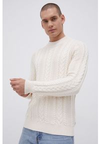 Premium by Jack&Jones - Sweter bawełniany. Kolor: beżowy. Materiał: bawełna. Długość rękawa: długi rękaw. Długość: długie. Wzór: ze splotem #1