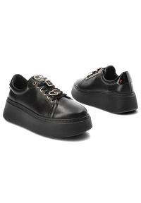 CheBello - Czarne Sneakersy Chebello Damskie Stylowe Obuwie. Kolor: czarny. Materiał: skóra. Szerokość cholewki: normalna. Obcas: na obcasie. Wysokość obcasa: średni #3