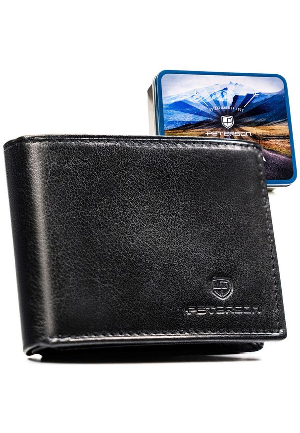Czarny portfel męski ze skóry naturalnej wyposażony w system RFID - Peterson. Kolor: czarny. Materiał: skóra