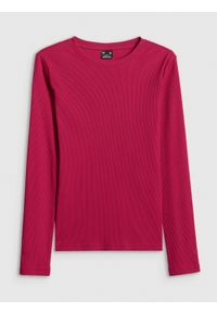 4f - 4F Longsleeve slim z prążkowanej dzianiny damski - różowy XS. Okazja: na co dzień, na spacer. Kolor: różowy. Materiał: prążkowany, dzianina. Długość rękawa: długi rękaw. Wzór: prążki. Styl: casual #1
