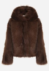Born2be - Brązowa Futrzana Kurtka z Nieodpinanym Kapturem Tusarea. Kolor: brązowy. Materiał: futro. Styl: elegancki #4