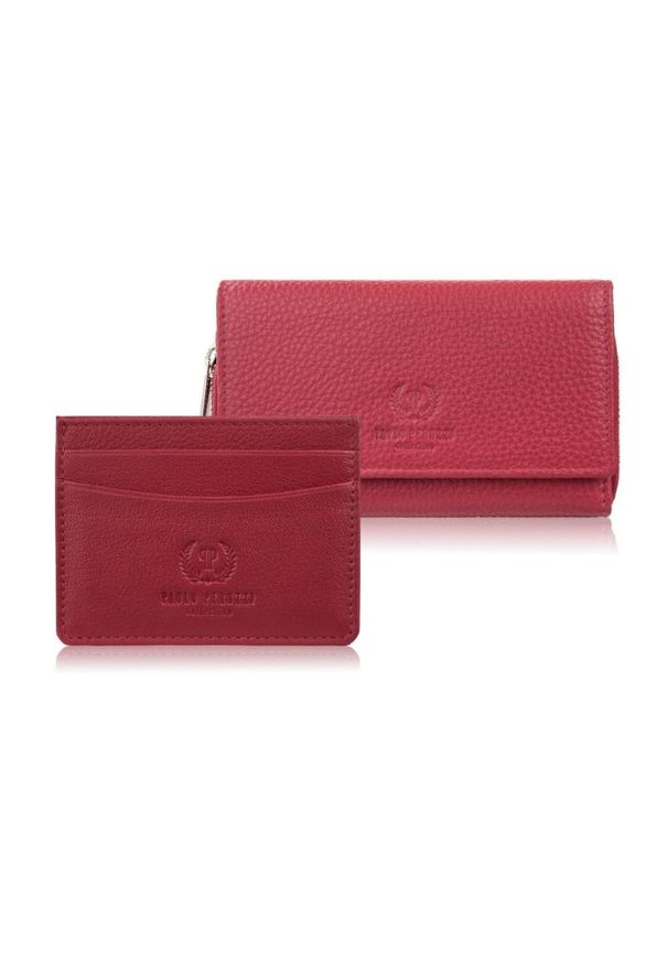 PAOLO PERUZZI - Zestaw prezentowy dla niej portfel damski skórzany T-138 i etui na karty T-151 Paolo Peruzzi ZUP-145-RD. Kolor: czerwony. Materiał: skóra