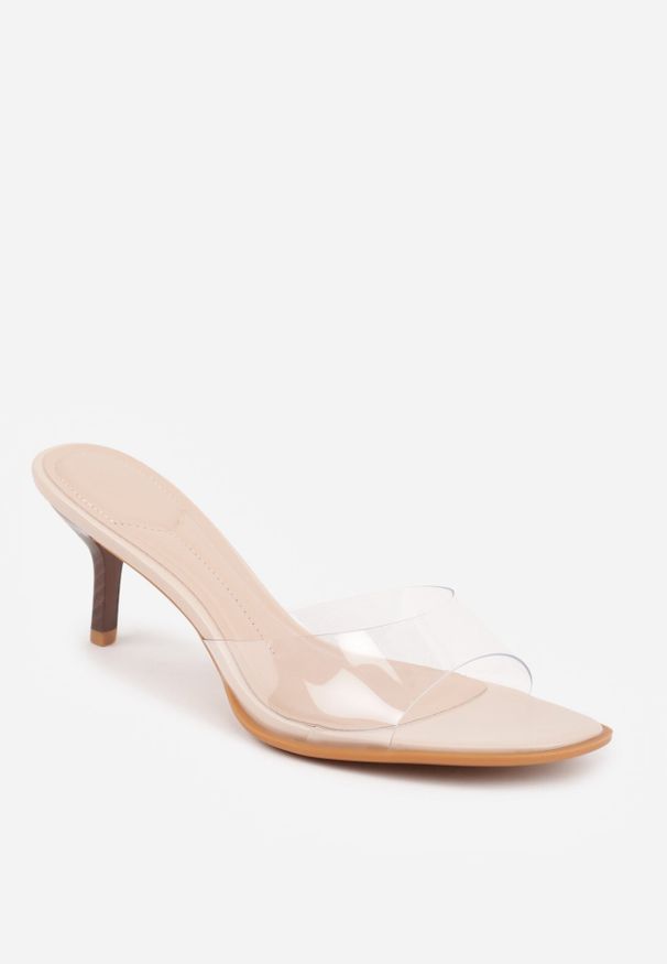 Born2be - Beżowe Klapki z Transparentną Cholewką na Niskiej Szpilce Yalindra. Okazja: na co dzień. Kolor: beżowy. Materiał: jeans. Sezon: lato. Styl: casual, elegancki