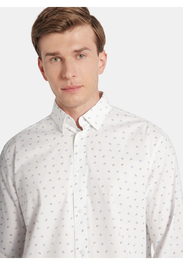 Pako Lorente - PAKO LORENTE - Biała koszula męska paisley. Kolor: biały. Materiał: bawełna, elastan. Długość rękawa: długi rękaw. Długość: długie. Wzór: paisley. Sezon: jesień