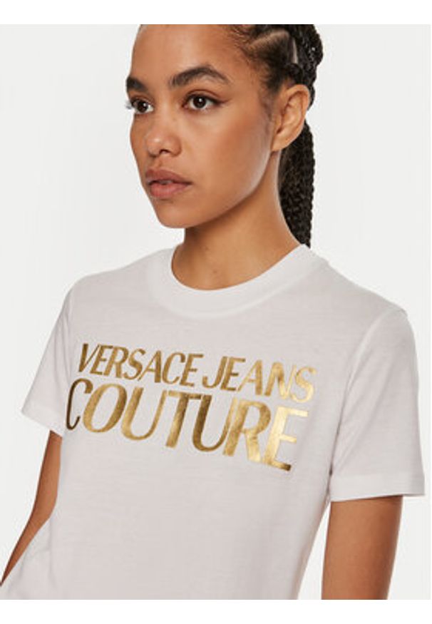 Versace Jeans Couture T-Shirt 77HAHT01 CJ00T Biały Regular Fit. Kolor: biały. Materiał: bawełna