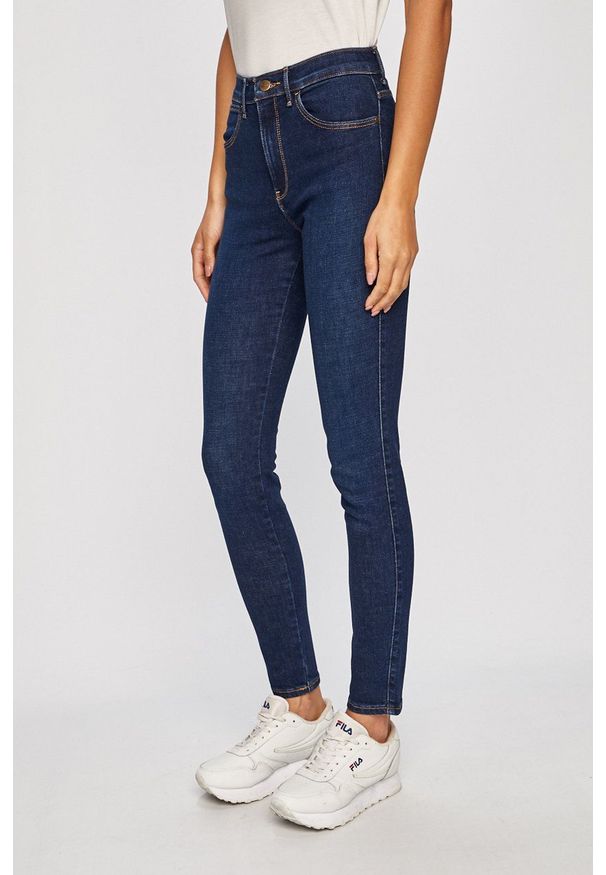 Wrangler - Jeansy. Kolor: niebieski. Wzór: aplikacja