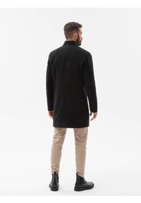 Ombre Clothing - Płaszcz męski z asymetrycznym zapięciem - czarny V2 OM-COWC-0102 - XXL. Kolor: czarny. Materiał: poliester #9