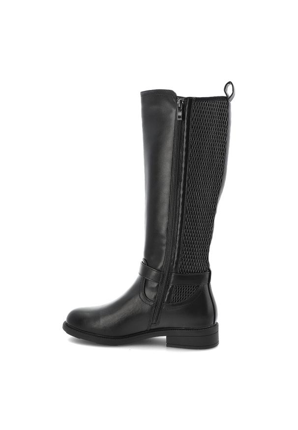 Czarne Kozaki Filippo Modne Buty Damskie. Okazja: na co dzień. Zapięcie: pasek. Kolor: czarny. Szerokość cholewki: normalna. Wzór: aplikacja. Materiał: materiał. Obcas: na obcasie. Styl: casual, elegancki, klasyczny. Wysokość obcasa: niski