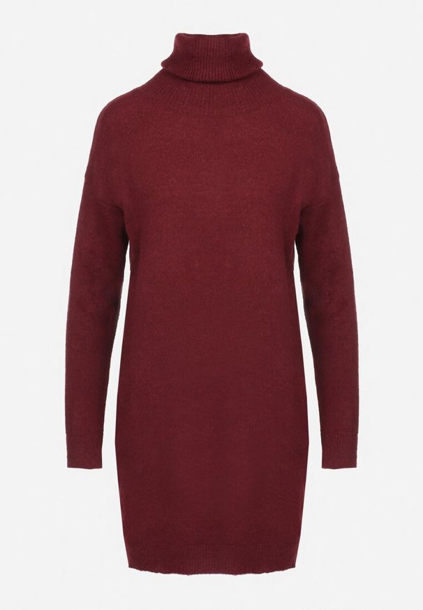 Born2be - Bordowa Sukienka Dzianinowa Classificator. Okazja: na co dzień. Typ kołnierza: golf. Kolor: czerwony. Materiał: dzianina. Długość rękawa: długi rękaw. Sezon: jesień, zima. Typ sukienki: proste. Styl: casual