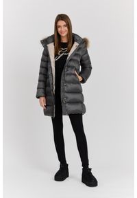Hetrego - HETREGO Szara damska kurtka puchowa Leonie Quilted Woman Jacket With Detached Hood, Rozmiar 42 EU - 46 IT. Okazja: na co dzień. Kolor: szary. Materiał: puch. Długość rękawa: długi rękaw. Długość: długie. Styl: casual #7