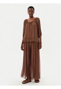 ViCOLO Bluzka TD0020 Brązowy Loose Fit. Kolor: brązowy. Materiał: jedwab #3