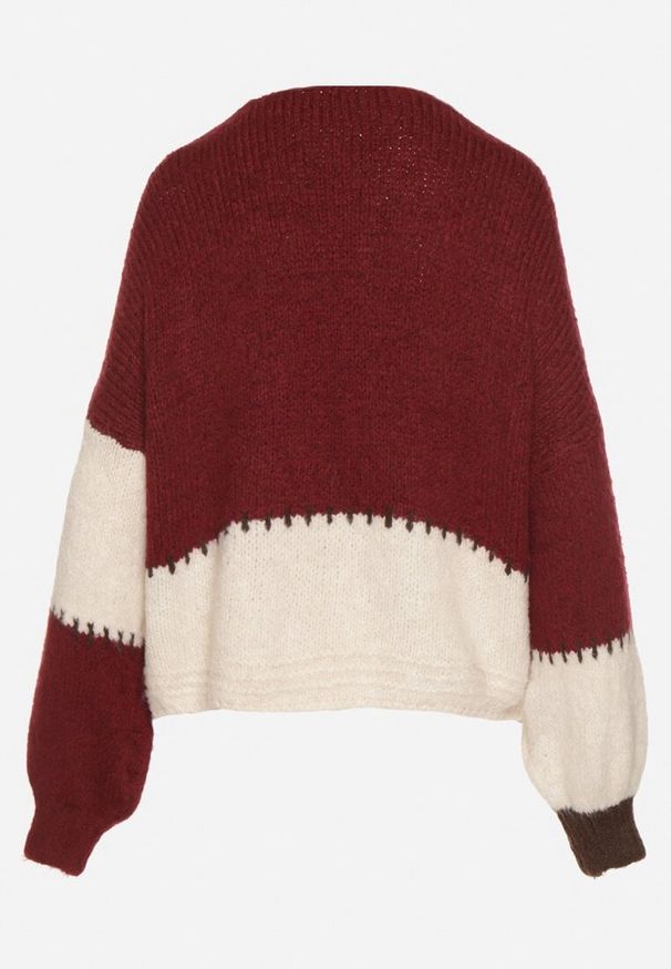 Born2be - Bordowy Kardigan z Wełną i Wiskozą w Patchworkowe Łaty Fesunesa. Okazja: na co dzień. Kolor: czerwony. Materiał: wełna, wiskoza. Styl: casual, klasyczny