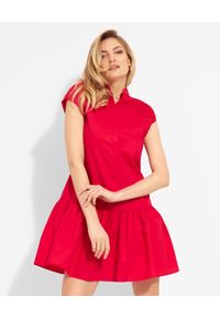 Ermanno Firenze - ERMANNO FIRENZE - Czerwona sukienka mini z haftem. Kolor: czerwony. Materiał: bawełna. Wzór: haft. Typ sukienki: proste, rozkloszowane. Długość: mini