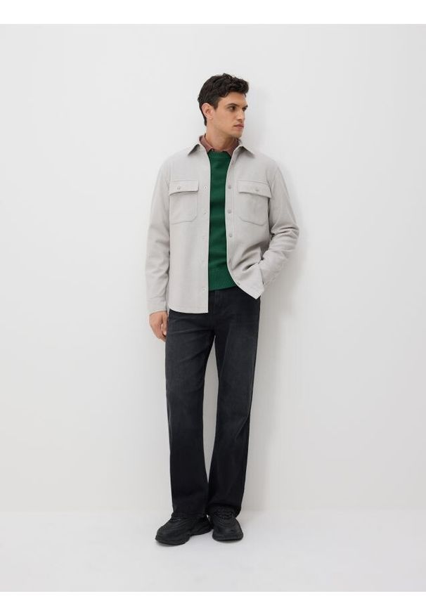 Reserved - Kurtka koszulowa z kołnierzem - jasnoszary. Kolor: szary. Materiał: tkanina, wiskoza