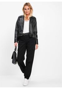 bonprix - Spodnie bojówki z bawełny ze stretchem. Kolor: czarny. Materiał: bawełna #2