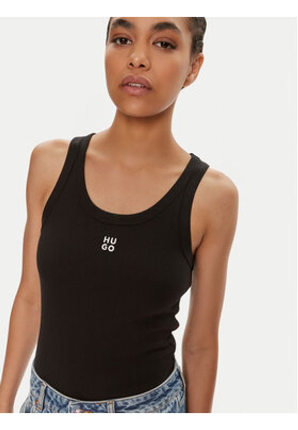 Hugo Top Datamia 50514489 Czarny Slim Fit. Kolor: czarny. Materiał: bawełna