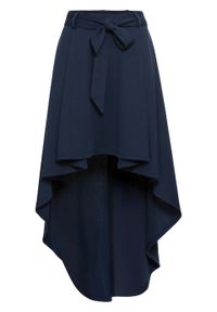 Spódnica z dłuższym tyłem bonprix ciemnoniebieski. Kolor: niebieski. Materiał: materiał, poliester, elastan, wiskoza. Długość: długie. Styl: elegancki #1