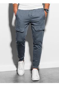 Ombre Clothing - Spodnie męskie dresowe joggery P904 - grafitowe - L. Kolor: szary. Materiał: dresówka #4