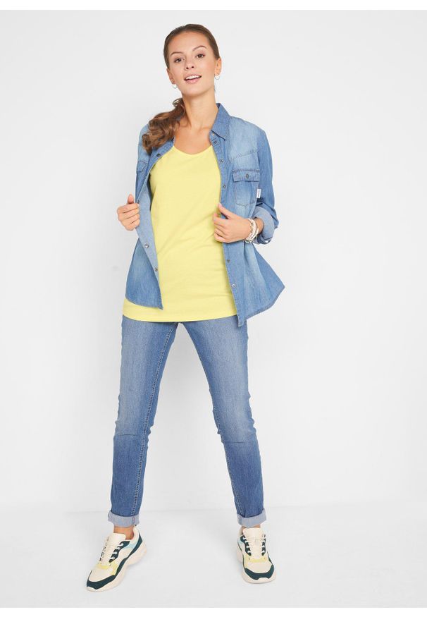 bonprix - Długi top z czystej bawełny (5 sztuk). Kolor: różowy. Materiał: bawełna. Długość: długie. Wzór: melanż, jednolity, gładki