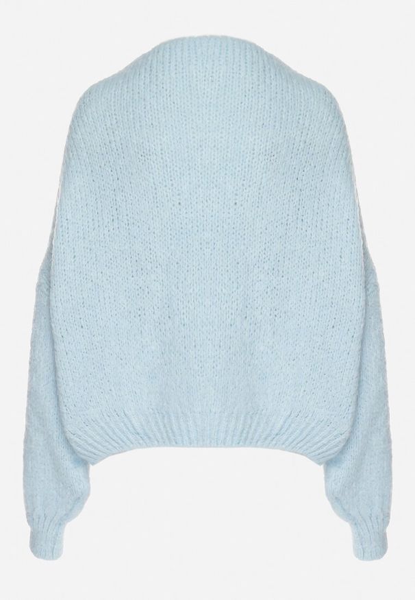 Born2be - Niebieski Kardigan Oversize z Wełną Zdobiony Kokardkami Eleathalie. Okazja: na co dzień. Typ kołnierza: kokarda. Kolor: niebieski. Materiał: wełna. Wzór: aplikacja. Styl: casual, elegancki