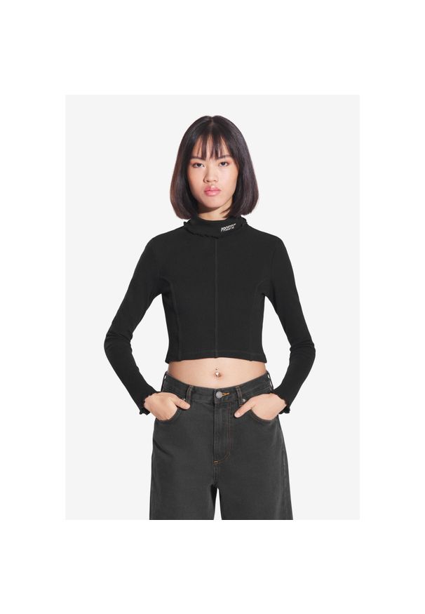 Koszulka sportowa damska Prosto Turtleneck Ribbed z długim rękawem. Kolor: czarny. Długość rękawa: długi rękaw. Długość: długie. Styl: sportowy