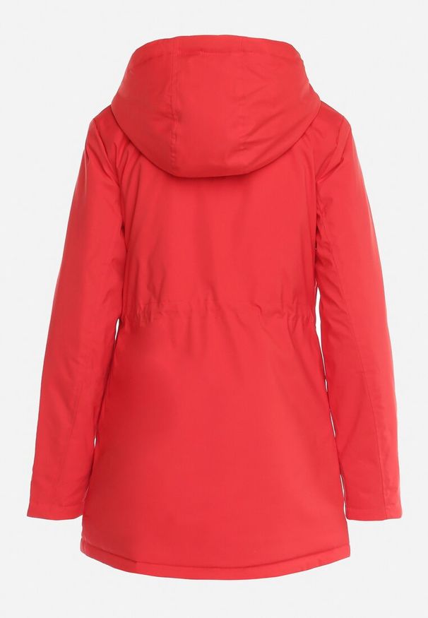 Born2be - Czerwona Kurtka Parka z Kapturem i Ściągaczami w Pasie Arilira. Typ kołnierza: kaptur. Kolor: czerwony. Styl: klasyczny