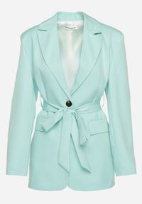 Born2be - Jasnozielona Jednorzędowa Marynarka z Paskiem i Usztywnionymi Ramionami Diomella. Okazja: na co dzień. Kolor: zielony. Materiał: jeans. Styl: elegancki, casual