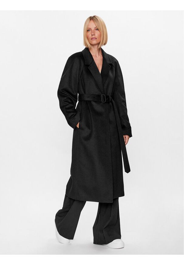 Calvin Klein Płaszcz wełniany K20K205496 Czarny Relaxed Fit. Kolor: czarny. Materiał: wełna