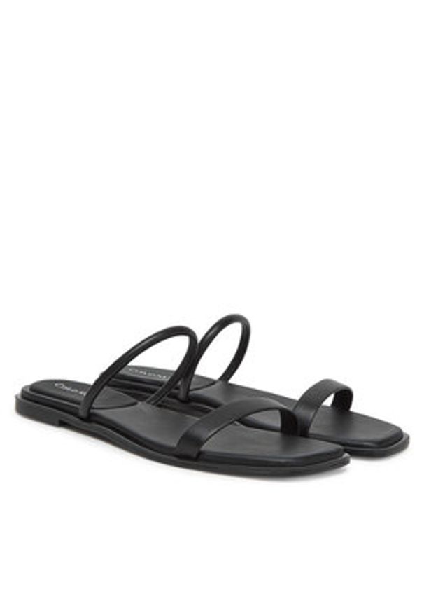 Calvin Klein Klapki Flat Sandal Squared 2-Bar Lth HW0HW02532 Czarny. Kolor: czarny. Materiał: skóra