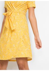 Sukienka kopertowa bonprix żółty cytrynowy w kwiaty. Kolor: żółty. Wzór: kwiaty. Typ sukienki: kopertowe #6