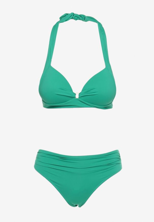 Renee - Zielone Bikini Majtki Typu Figi i Biustonosz z Usztywnianymi Miseczkami Pilalana. Kolor: zielony. Wzór: aplikacja